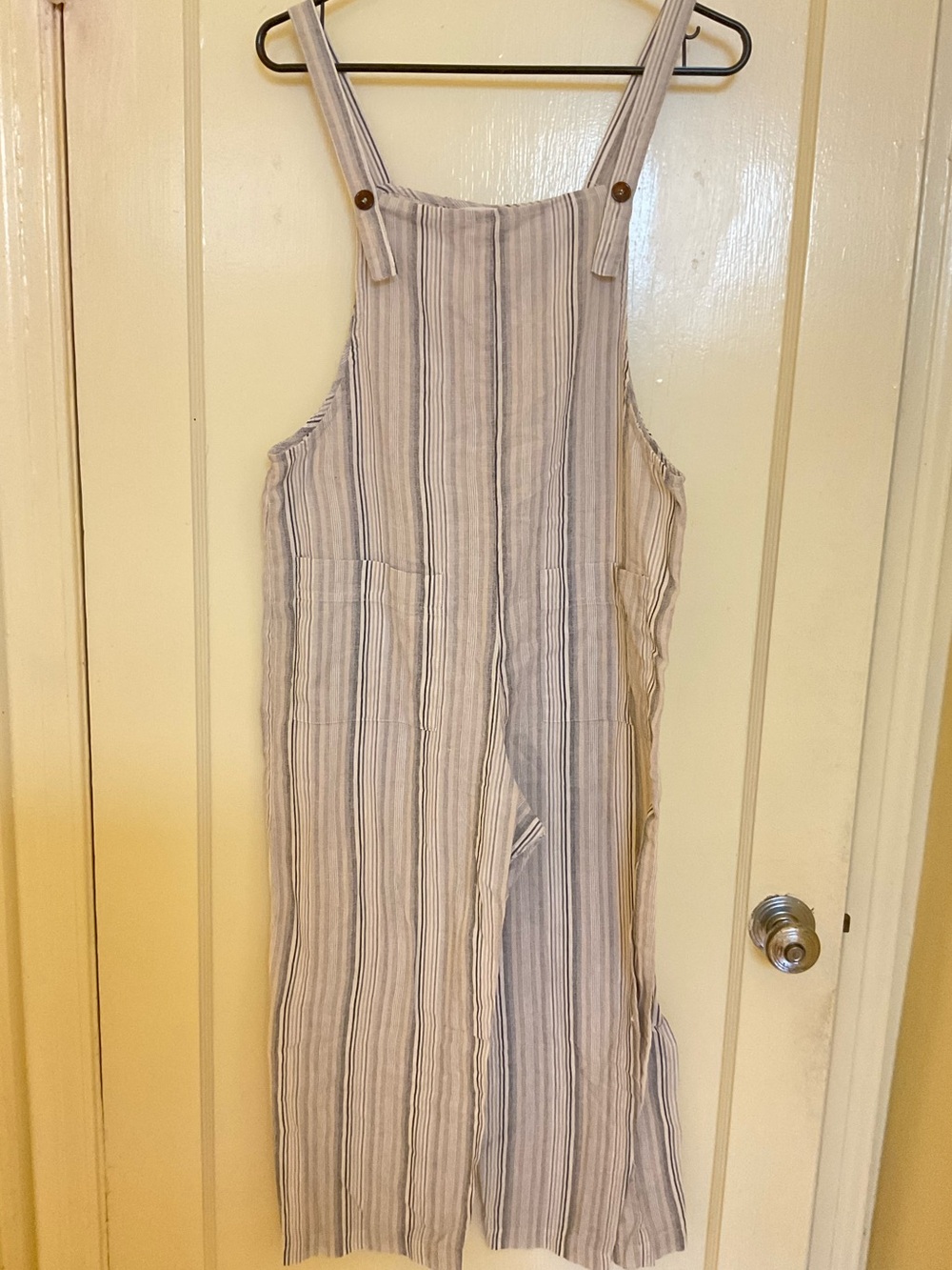 Sky and Sparrow Blue and Cream Striped Overalls